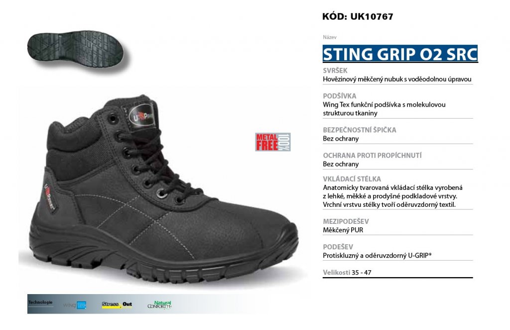 U-Power obuv kotník STING O2 FO SRC | pracovní bezpečnostní obuv | pracovní  oděvy